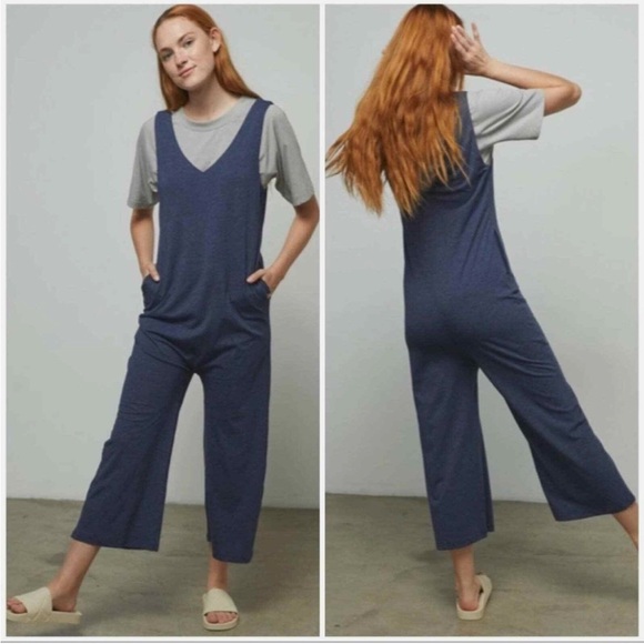 Lunya Restore Pima Cotton Blue Jumpsuit Romper - Picture 1 of 7